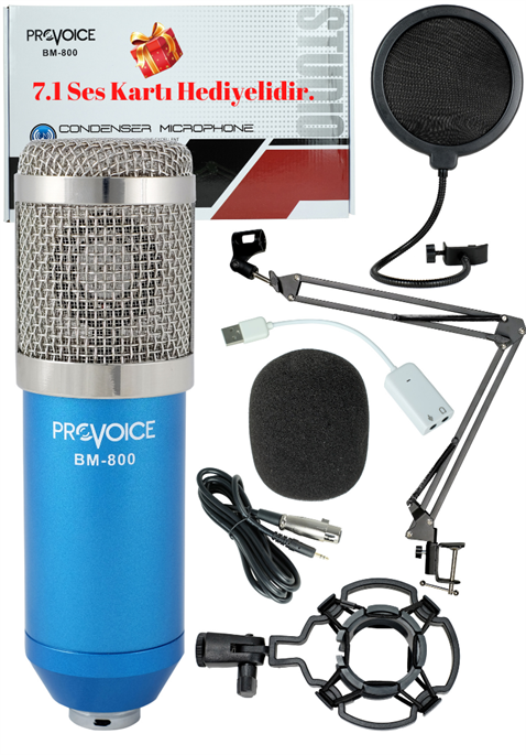 Provoice BM-800 Profesyonel Stüdyo Kayıt Mikrofonu (Mavi)