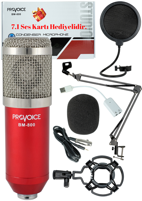 Provoice BM-800 Profesyonel Stüdyo Kayıt Mikrofonu (Kırmızı)