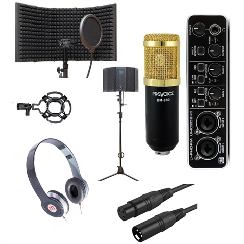 Behringer UMC202HD Ses Kartı +Kulaklık+ Provoice BM-800 Mikrofon, Yalıtım Paneli Siyah Kayıt Seti