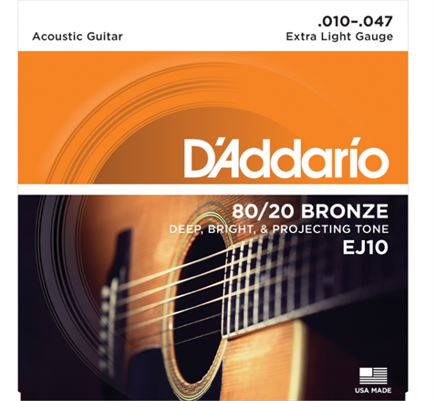 D'Addario EJ10 Extra Light Akustik Gitar Teli (10-47)