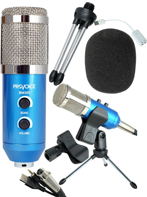 Provoice BM-300 Usb Girişli Condenser Stüdyo Mikrofonu (Mavi)