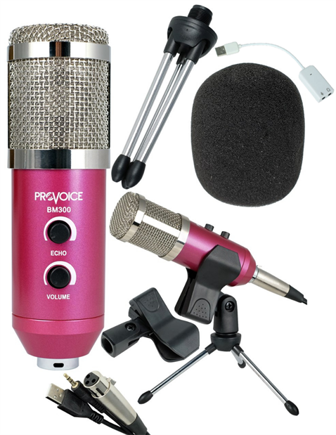 Provoice BM-300 Usb Girişli Condenser Stüdyo Mikrofonu (Pembe)
