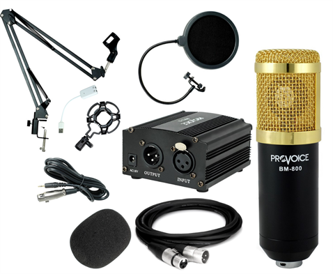 Provoice BM800 Mikrofon+ Phantom+ Stand+ Filtre+ 7.1 Ses Kartı Youtuber Kayıt Seti Siyah 